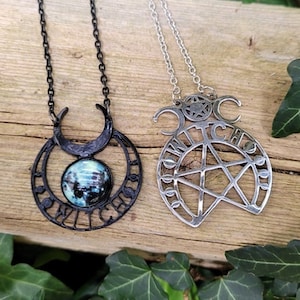 Hexe Halskette - Pentagramm, Pentagramm, Vollmond, Triple Moon, Wicca, Pagan, Goth WITCH