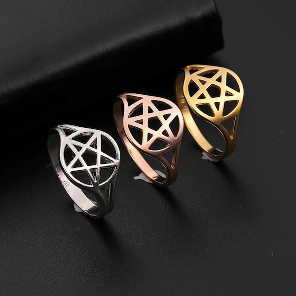 Pentacle Ring Stainless Steel - Wiccan, Pagan, Witchy - Silver, Gold, Rosegold