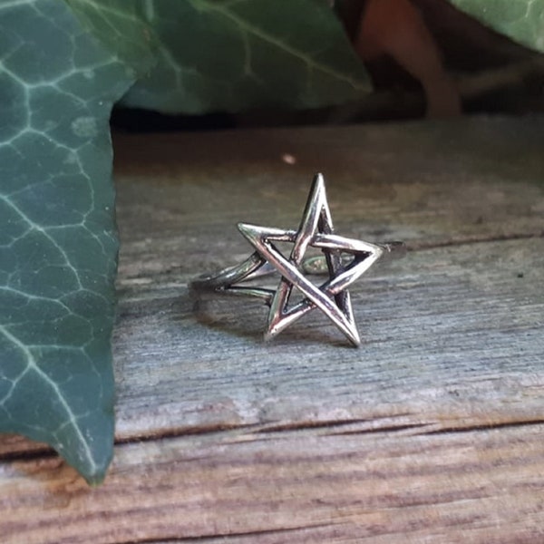 Pentagram Star Ring - Adjustable - Wiccan, Pagan, Goth, Supernatural - One Size Fits Most - Finger or Toe Ring