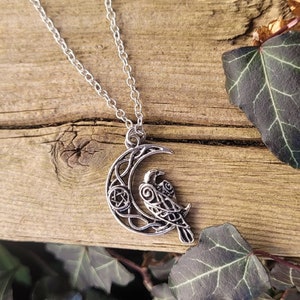 Celtic Knotwork Raven Pentacle Crescent Moon Necklace - Wiccan Pagan Celtic Viking