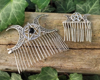 Witchy Hair comb, Hair accessories, Pentacle, Pentagram, Triple Moon,  Witch, Wicca, Wiccan, Pagan, Goth