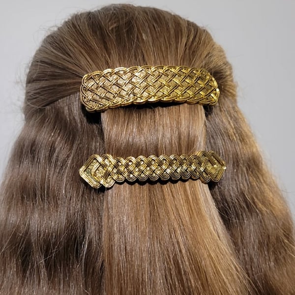 Celtic Knotwork Hair Barrettes, Hair Clips, Gold Silver, Hair Accessory