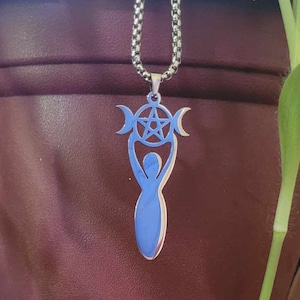 Triple Moon Goddess Pentacles Nacklace Stainless Steel Wiccan Pagan