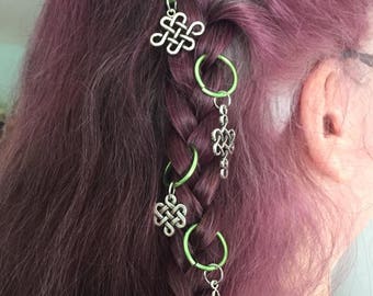 Celtic HAIR RINGS set of 6 Celtic Knotwork Charms, Hair Jewelry, Plait Rings, Hair Hoops