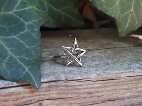 Adjustable Stainless Steel Pentagram Star Ring - Wiccan Pagan Goth