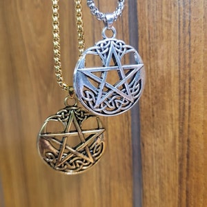 Celtic Moon Pentacle Necklace, Gold or Silver, Witchy Jewelry, Wiccan, Pagan, Pentagram