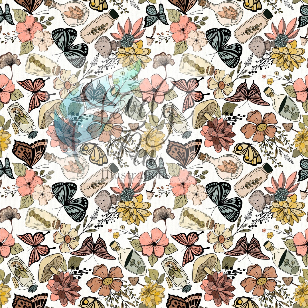 Witchy Insect Pattern Witchy Boho Moth Butterfly Handpainted Unique Seamless File - Etsy