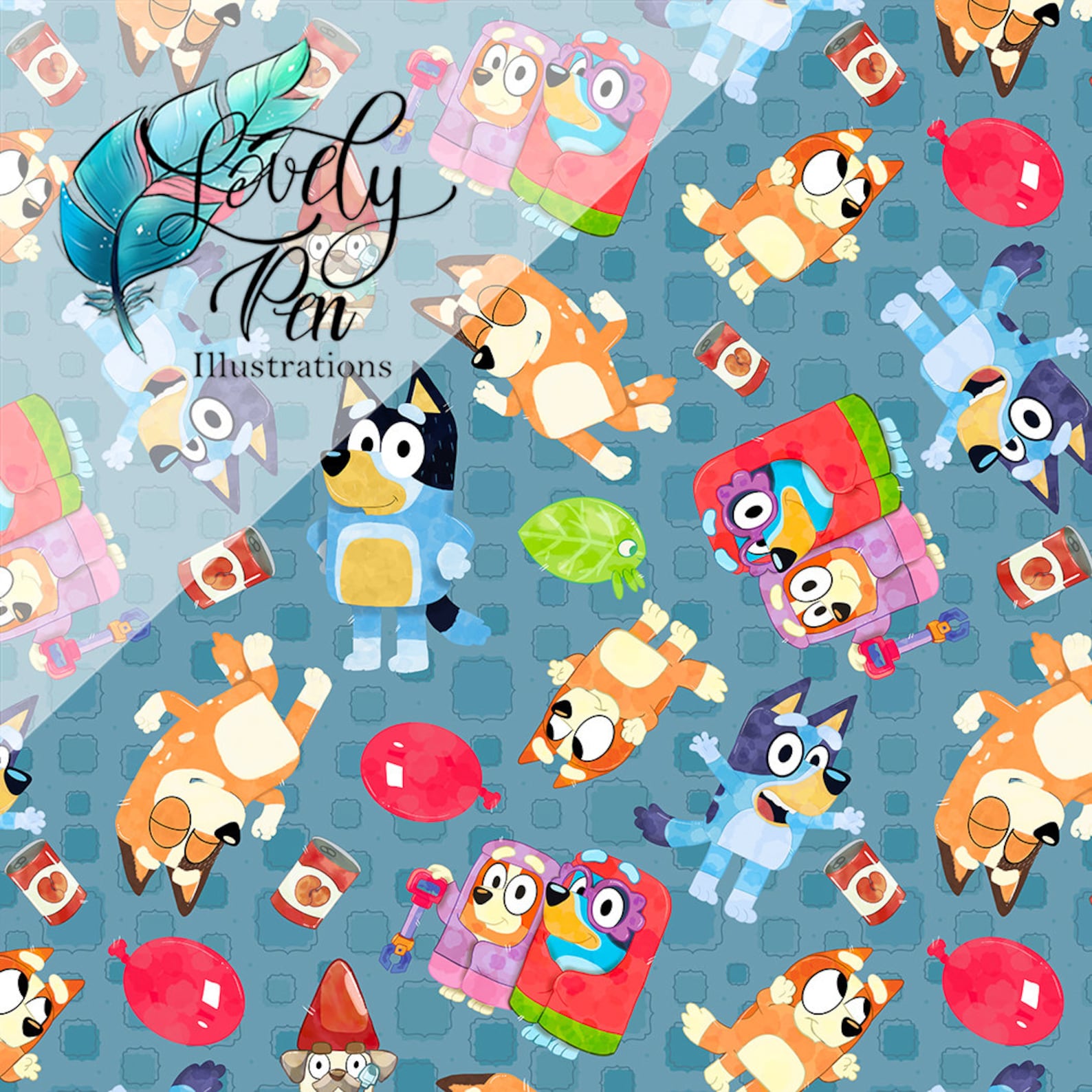 Bluey Geometric Seamless File Hand Painted | Etsy