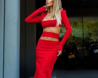 SEXY REVENGE DRESS, Ariana Red Revenge Dress Piece Slip Dress, Black Long Sleeve Maxi, Sexy Wedding Dress, Open Back Dress, Sexy Red Maxi