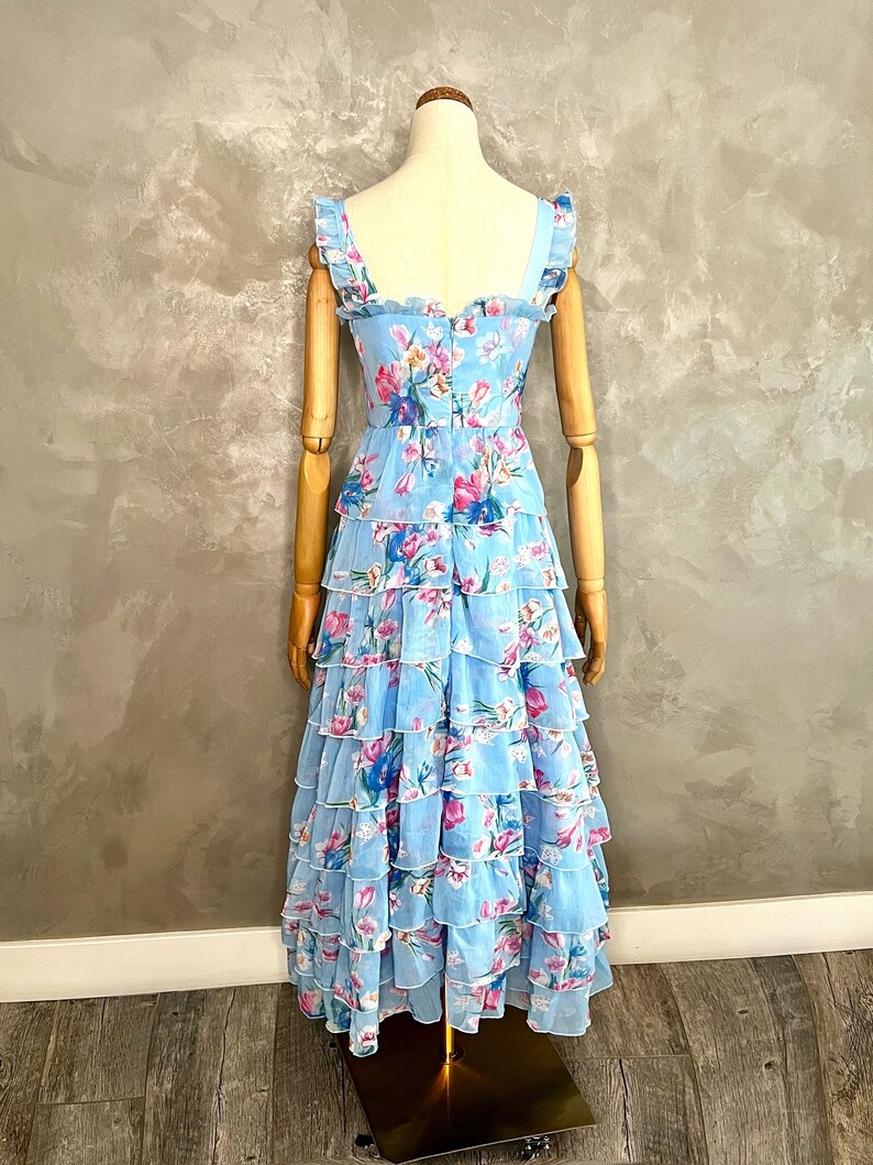 TIERED FLORAL DRESS Blue Floral Boho Dress Tiered Ruffle - Etsy