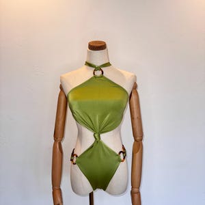 RING DETAIL HALTER one piece. Monokini with O-Ring Side Accents, High Neck, Sexy Waist Knot Open Back, Resortwear, Criss Cross Back Onepiece