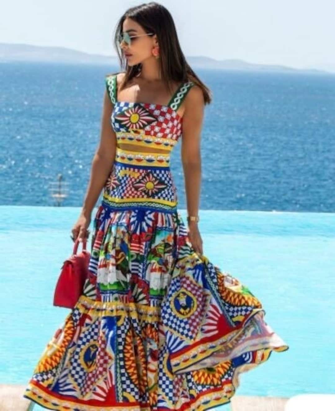 dolce-vita-dress-vacation-set-printed-skirt-italian-etsy