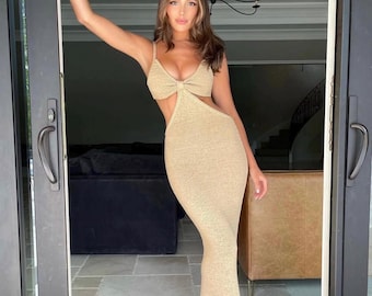 SUMMER CUTOUT DRESS, Waist Cut Outs Dress, Sexy Beach Maxi, Bodycon Dress, Hollow Out Maxi Dress, Cut Out Waist Dress, Bachelorette Dress,