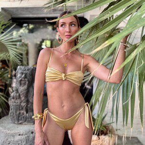 RUCHED BANDEAU BIKINI, Sexy Bachelorette Swim, Boho Swimwear, Boho Bikini Set, Satong,Adjustable Top, Beaded Pareo, Artisan Swim, Resortwear