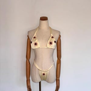HAND BEADED HUICHOL Bikini, One of a Kind Swimsuit w/ Sun Detail, Artisan Festival Wear, Embroidered Boho Goddess Style, Custom Bridal Swim