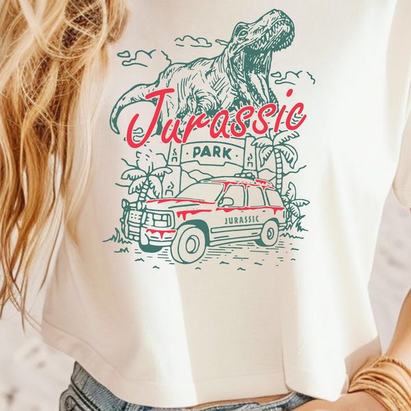 Universal Studios Crop Top Jurassic Dinosaur Jeep Park Dino Cropped Shirt pastel boxy crop