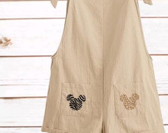 Mickey Animal Print Romper Animal Kingdom WDW DAK Disney Disneyworld Leopard Tiger Print Pocket Shoulder Tie Adult Jumper