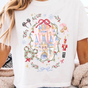 Disney Castle Christmas Cropped Tshirt Disneyland WDW Minnie Ears Nutcracker Jingle Bells Mickey Wreath Croptop
