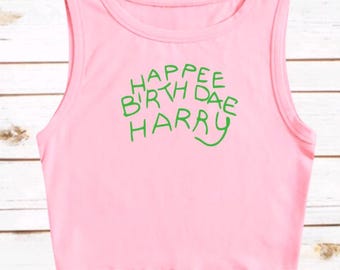 Cropped Happy Birthday Tank shirt Crop Top Tank Pink Cake Croptop