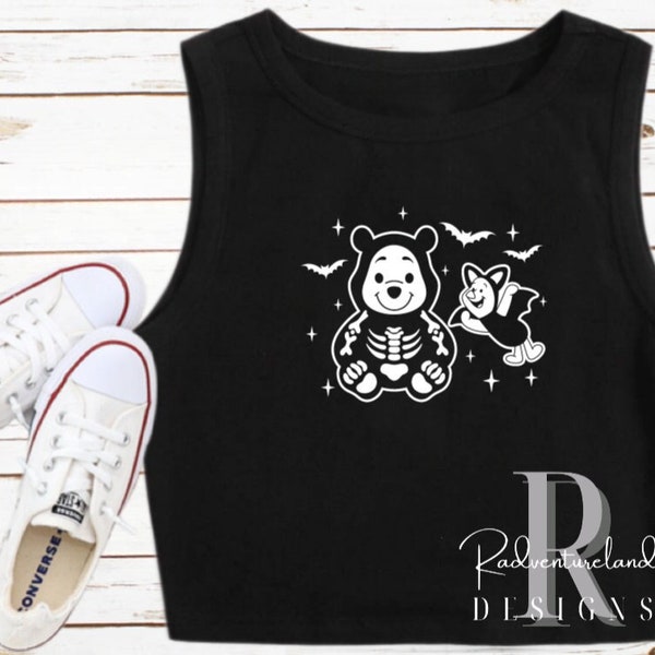 Pooh Bear Skeleton Bat Piglet Crop Tank Disney Shirt Disney Crop Disneyland WDW Halloween MNSSHP Crop Tank Glow in the Dark Croptop