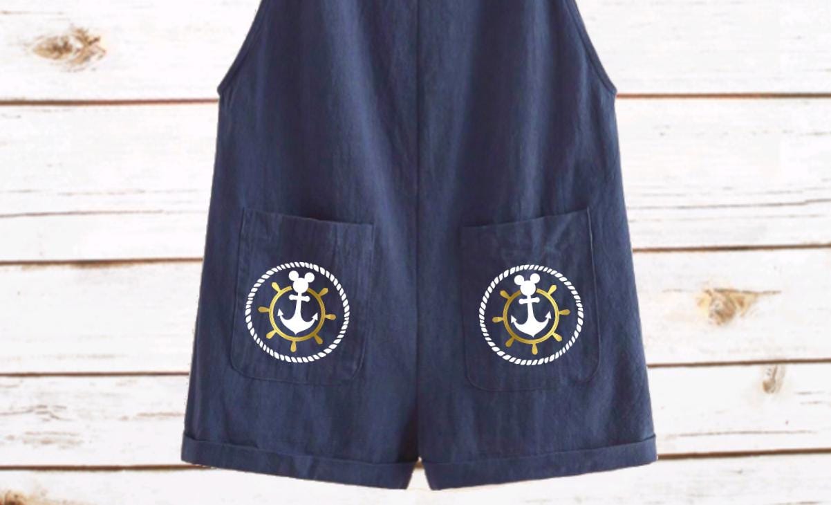 Disney DCL Mickey Anchor and Rope Disney Cruise Adult Jumper Castaway Cay Shorts WDW Bathing Suit Cover Shoulder Tie Romper Overalls