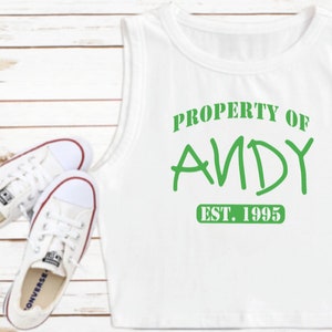 Property of Andy Crop Tank Disney Shirts Toy Story Croptop Cropped Tanktop Hollywood Studios AK WDW Disney Vacation Trip Tee