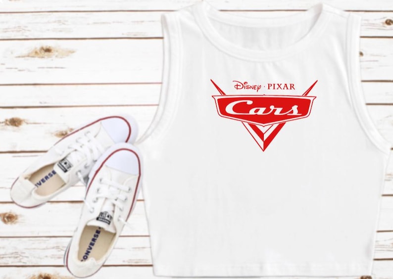 Cars Pixar Crop Tank Crop Tank Disneyland Radiator Springs Disney Shirt Disney Crop Tank Top Lightning McQueen Mater white with red print