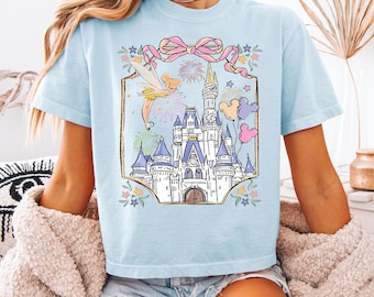 Disneyworld Cropped Tshirt Castle Tinker Bell Croptop Pink Bow DLR DCA pastel boxy Crop