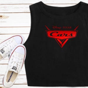 Cars Pixar Crop Tank Crop Tank Disneyland Radiator Springs Disney Shirt Disney Crop Tank Top Lightning McQueen Mater Black with Red Print