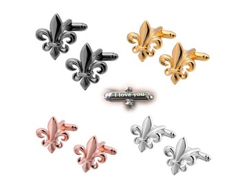 Fleur De Lis Cufflinks，Silver Rose gold Fleur De Lis Cufflinks，Wedding cufflinks, groomsmen cufflinks, wedding cufflinksStainless Steel