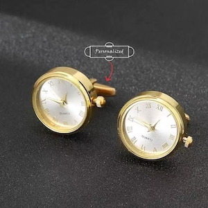 Custom personalized engraved Cufflinks Vintage Clock Watch Cufflinks tuxedo cufflink  novelty miniature  Golden clock cufflinks