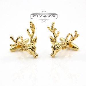 Personalized Deer Cufflinks Golden antler Cufflinks Personalized initial Animal Cufflinks
