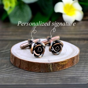 Personalized rose cufflinks, Valentine&#39;s day rose cufflinks, initial engraved cufflinks, wedding commemorative gifts, wedding cufflinks