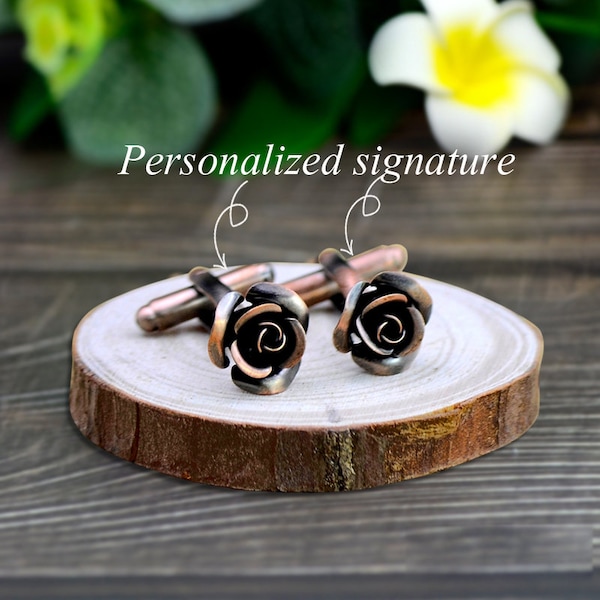 Personalized rose cufflinks, Valentine's day rose cufflinks, initial engraved cufflinks, wedding commemorative gifts, wedding cufflinks