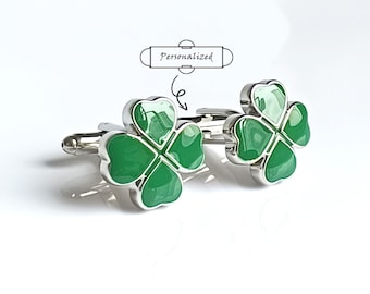 Four-Leaf Clover Cufflinks | Personalized Engraving | Handmade Men's Accessory | Lucky Charm Gift-cufflinks for groom-groomsmen proposal