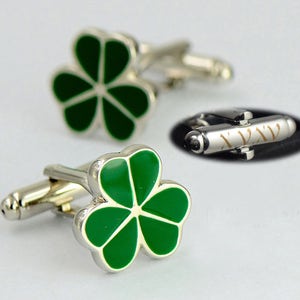 Custom Cufflinks Four Leaf Clover Cufflinks Men&#39;s Cufflinks Shamrocks Notre Dame Luck of the Irish Steampunk Antique Silver Gifts for Him