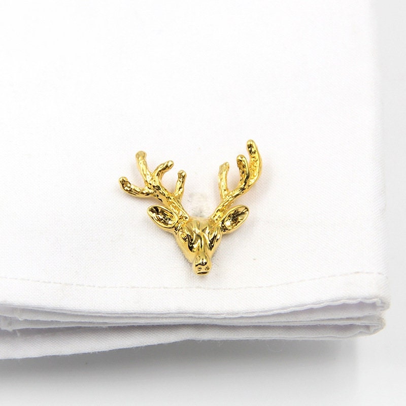 Boutons De Manchette En Bois Sculpté Motif Tête De Cerf - Neuf Avec étiquettes