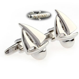 Customized Sailboat Cuff Link,Gifts For Men,Date and Initials Cufflinks,Mens Personalized, Nautical Accessories, Pirate Ship Cufflinks