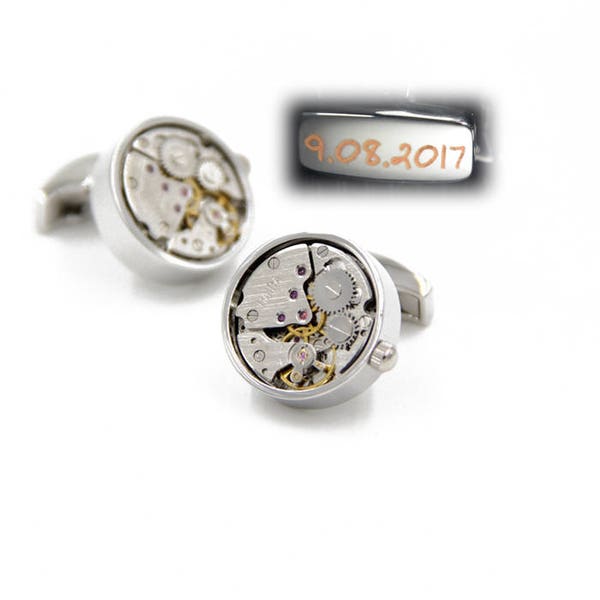 Monogram Cufflinks, Reloj Movimiento Cufflinks, Reloj Cufflinks, Steam Punk Cufflinks, Movimiento gemelos, Accesorios de Novedad, Regalo para Hombre