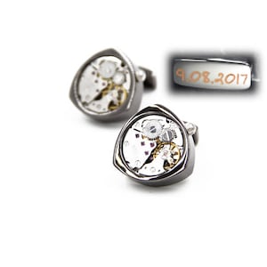 Monogram Cufflinks,Steampunk cufflinks,vintage watch movements gears ,wedding anniversary Grooms Gift,men jewelry by Steampunk  nation