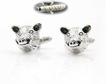 Personalized cuff link Pig cufflinks Custom cufflinks Engraved cufflinks Name cufflinks Interesting cufflinks