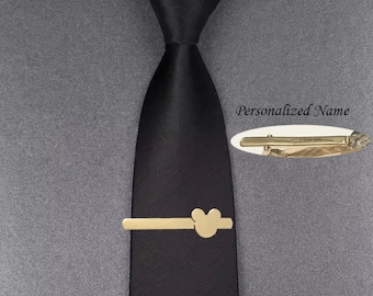 Personalized name gold Mickey tie clip accessory, mouse ear cufflinks, silver Mickey tie clip, gold Mickey wedding cufflinks, groomsmen gift