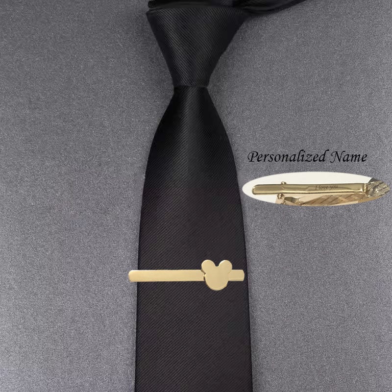 Personalized name gold Mickey tie clip accessory, mouse ear cufflinks, silver Mickey tie clip, gold Mickey wedding cufflinks, groomsmen gift