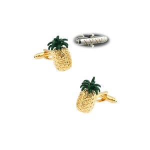 gold Pineapple Cufflinks。fruit cufflink。tropical cufflinks。art nouveau Personalized Name Cuff Links。