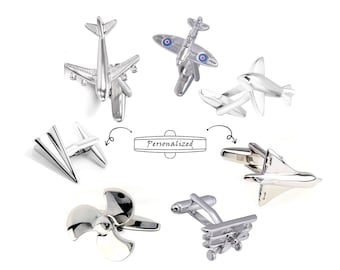 Personalized Airplane Cufflinks Set Custom Engraved Name Groomsmen Gifts Unique Aviation Designs-pilot cufflinks-military aircraft cufflinks