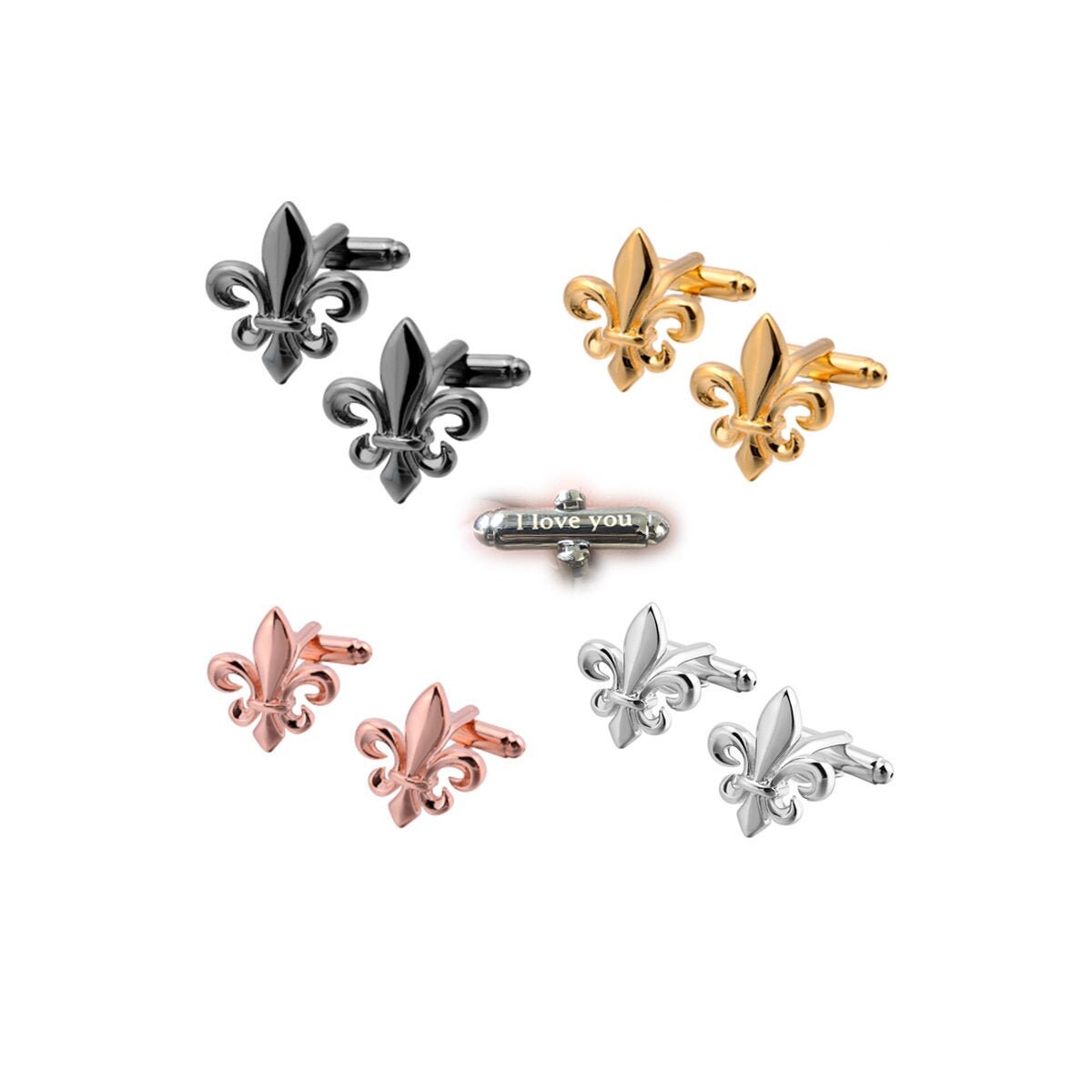 Lot De Boutons De Manchette Et Attaches De Cravate Vintage - Thème Pêche à La Mouche, Argenté