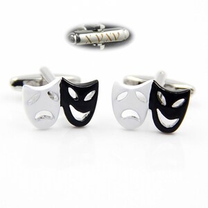 Name cufflinks The shirt cuff links Sleeve nail Interesting cufflinks No cufflinks. Black and white mask cuff links.