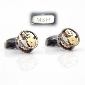 Boutons de manchette steampunk, Vintage montre mouvement boutons de manchette, cadeau de mariage, anniversaire cadeau personnalisé gravé