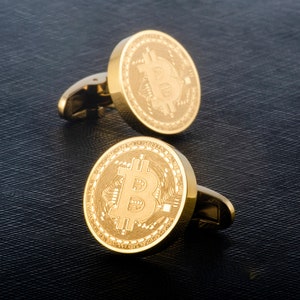 Gold Bitcoin Cufflinks | Gold Plated Bitcoin Cufflinks | Crypto Currency Cufflinks | Bitcoin Gift | Personalized name cufflinks