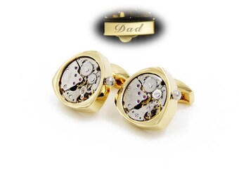Personalized Wedding,Steampunk Cufflinks, Vintage watch movements, wedding anniversary Gift, Groom Best Man formal wear, silver cuff links